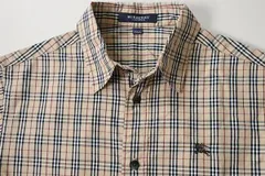 ★美品 BURBERRY LONDON ◆ストレッチコットン 長袖シャツ ベージュ サイズ130A ロゴ刺繍 バーバリーチェック キッズサイズ ◆ZX20