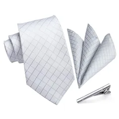 [HISDERN] [ヒスデン] ネクタイチーフ セットメンズ 結婚式 シルバー ネクタイ 3点セット 紳士用 入学式 卒業式 プレゼント TC718W8S3 1