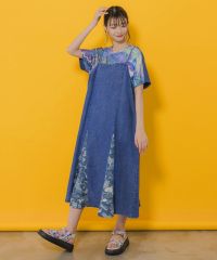 ScoLar（スカラー）アニマル海柄 切替デニムキャミワンピース　ブラック、ブルー、グリーン　152677