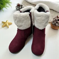 新品　アクシーズファム リボンファースエードブーツ　シューズ 靴 キッズ 女の子用 Lサイズ 20㎝　ワインレッド axes femme