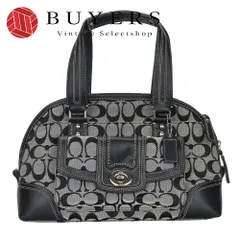 【中古】 コーチ ハンドバッグ F13977 シグネチャー キャンバス レザー ブラック グレー 肩掛け 手提げ カジュアル レディース 女性 COACH