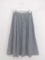 ◇ LOWRYS FARM ギンガムチェック フロントボタン 膝下丈 フレア スカート サイズF ブラック ホワイト レディース P  【1302230002489】