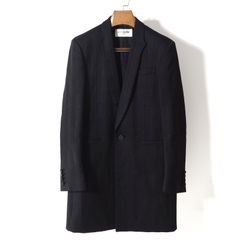 極美品 サンローランパリ SAINT LAURENT PARIS 21SS ウール シルク エンブロイダリー コート 50 ブラック メンズ 正規品 5-YD023