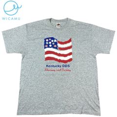 【USA古着】90s Fruit of the Loom ケンタッキーDDS 国旗デザイン Tシャツ XL ヘザーグレー 両面ステッチ