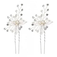 髪飾り パール 卒業会 発表会 (シルバー-２本セット) 二次会 結婚式 ヘアピン 三つ葉 ゴールドヘアピン DFsucces