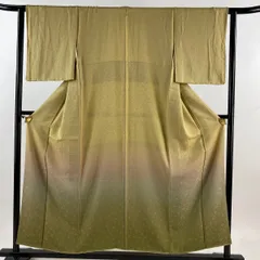 付下げ 身丈154cm 裄丈63cm S 袷 落款 地紋 ぼかし ベージュ 正絹 美品 秀品 一つ紋 【中古】