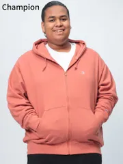 パーカー 大きいサイズ メンズ USAコットン ワンポイント フルジップ スウェット 裏毛 3L-5L Champion チャンピオン オレンジ