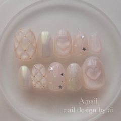 シアーベージュのキルティングネイル⋆*