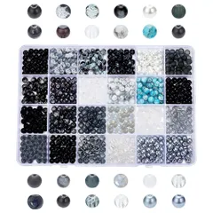 新品 PH PandaHall 768個 ガラスビーズ 6mm 24色 マーブル色ビーズ ブラックビーズ インク風 アクセサリーパーツ 手作り用品 DIY用 材料 ブレスレット ネックレス ジュェリー 手芸用品 ハンドメイド