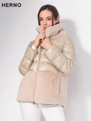 HERNO (ヘルノ) フェイクファー フルジップ ダウンジャケット HRLPI001933D レディース (ベーシュ)