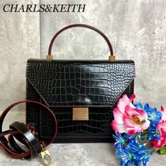 ✨良品✨ CHARLS&KEITH チャールズアンドキース 2way パーティーバッグ ショルダーバッグ ハンドバッグ フラップ フォーマル ゴールド金具 ロゴ型押し クロコダイル 肩掛け レディース ブラック 黒色