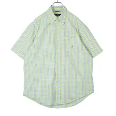 ノーティカNautica半袖チェックシャツボタンダウン80'S TWO-PLY COTTON80番手双糸コットン黄緑ライトグリーン青ブルーロゴ刺?vintageヴィンテージ40126