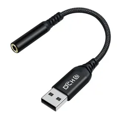 【在庫処分】DCHAV USB オーディオ 変換 アダプタ ケーブル USB イヤホンジャック ヘッドフォンジャック USB 外付け サウンドカード USB-A 3.5mm ステレオミニ端子 TRRS/4極 USB 変換 ナイロン編み DACチップ付き 24bのサムネイル