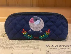 文鳥❤️メガネポーチ ❤️ペンケース ❤️ハンドメイド❤️刺繍❤️キルティング