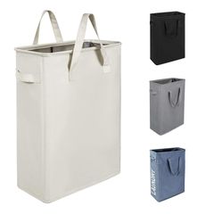 【大人気】UZENN 45L 洗濯かご 折りたたみ ランドリーバスケット スリム 持ち手付き 収納ボックス メッシュ 防水コーティングラミーコットン ランドリーバッグ 38.5×21.5×53cm (ベージュ 持ち手付き)