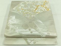 高級 洒落帯 袋帯 ♢ 正絹 銀糸 花柄 束ね熨斗 全通 R418 - メルカリ