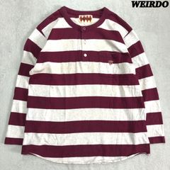 WEIRDO / GLAD HAND ロングスリーブTシャツ 長袖カットソー ロンT クロップド丈 ボーダー 囚人 プリズナー ヘンリーネック ポケット バックプリント Mサイズ ボルドー × ホワイト ウィアード グラッドハンド