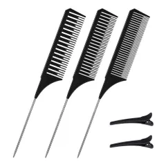 【数量限定】3ピース異なるサイズハイライトコームセットウィービングヘアコームナイロンからかいコームとラットテール女性用男性ヘアスタイリングヘアサロン理髪店ホーム、ブラック