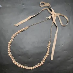 N395 NATURAL BEAUTY（ナチュラルビューティー） パールリボンネックレス ベージュピンク レディースアクセサリー