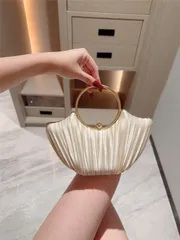 バッグ レディース ドレスバッグ 1個 女性用エレガントなプリーツ ボックス型パーティークラッチ、高級グリッター ブレスレットハンドル ハンドバッグ、魅力的な フォーマルイブニングドレス用バッグ、デート、ガラ、誕生