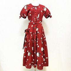 カネコイサオ 90年代 赤い木の実とお花ブーケ柄 ロングワンピース 半袖