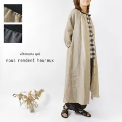【新品】【nous rendent heureux ヌーランドオロー】配色バンドカラー リネン ワンピース (824121)レディース 春 夏 長袖 ロング 麻100％ 無地 バイカラー ゆったり 体型カバー ナチュラル 服 30代 40代 50代 60代