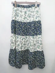 ◇ ⊂ OLIVE des OLIVE 花柄 切替 ロング ティアード スカート サイズM ネイビー アイボリー レディース P  【1409250004193】