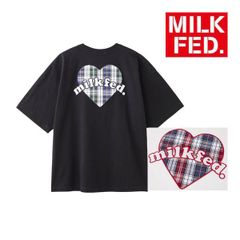 ミルクフェド tシャツ Tシャツ milkfed MILKFED PLAID HEART WIDE S/S TEE 103252011009 レディース 黒 ブラック おしゃれ ハート チェック柄 ティーシャツ ブランド ティシャツ