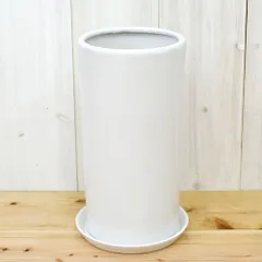 陶器鉢 円柱形 L ホワイト 8号サイズ 観葉植物 大型 植木鉢 白