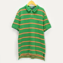 POLO by RALPH LAUREN ポロ バイ ラルフローレン メンズ XL ポロシャツ 半袖 ボーダー グリーン オレンジ 鹿の子 刺繍 青 ポニー