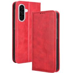 Galaxy A36 5G ケース 手帳 SC-54F チェック柄 合革 レトロ 手帳 ケース 【Color】レッド
