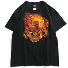 Harley-Davidson ハーレーダビッドソン Tシャツ フレイム イーグル ブラック メンズ L 古着 ヴィンテージ