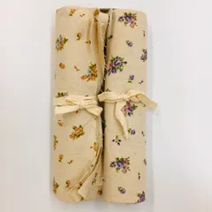 【新品】綿麻プリントカットクロス　約70cm×100cm 花柄　2個セット（紫／オレンジ）カントリー風