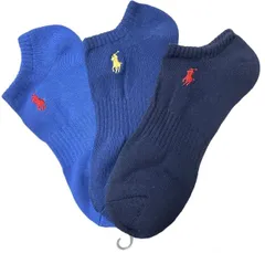 未使用 ポロ ラルフローレン ソックス メンズ 25-27ｃｍ 靴下 3足セット 足底パイル アーチサポート ワンポイント刺繍 ショート丈 ブルー系 ネイビー 青 紺 スニーカーソックス ナイガイ 紳士用 POLO RALPH LAUREN ポニー カジュアル