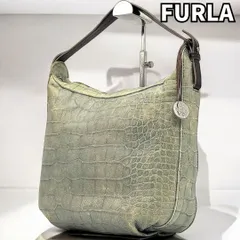 【大人の女性に選ばれる逸品✨】　FURLA フルラ　ワンショルダー ハンドバッグ クロコ型押し レザー  くすみグリーン レディース　緑