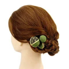 髪飾り 成人式 振袖 前撮り 袴 花 浴衣 夏祭り 花火大会 3点セット 緑 渋緑 ちりめん 玉飾り 麻の葉文 ヘアアクセ かんざし 新 No.9-3284