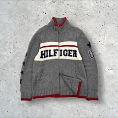 TOMMY HILFIGER BIGロゴ ダブルジップ ウールブレンド コットンニット ジャケット カーディガン M