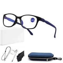 [JINSCOOP] 老眼鏡 おしゃれ 軽量形状記憶 フレーム ウェリントンフレーム老眼鏡 老眼用メガネ レディース メンズ ブルーライトカット リーディンググラス スポーツメガネ (ブルー 2.0 倍率)