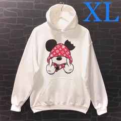 パロディ パーカー 男女兼用  FUCK  ミッキー フーディー (白）