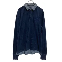 TOMMY HILFIGER 長袖 ラガーシャツ L ネイビー トミーヒルフィガー レイヤード風 古着卸 アメリカ仕入 a701-5706