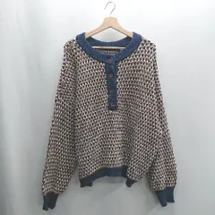 ■ ⊇ CLASSICALELF ジャガード柄 2way 長袖 ニット サイズL ネイビー オレンジ ホワイト レディース E  【1409100038088】