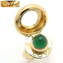 Tabbah カルセドニー LOVE リング 750 カルセドニー K18 オープン 指輪 仕上げ済 美品 タバー ◆送料込◆質屋-10596