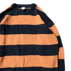 00's ギャップ GAP 太ボーダー クルーネック コットン ニットセーター オレンジx紺 (M) 00年代 旧タグ オールド　アメリカ古着 USED  ビンテージ ヴィンテージ