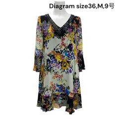 ダイアグラム Diagram ワンピース 長袖 膝丈 シアー 花柄 シルク 装飾 36,M,9号 レディース S5Q752