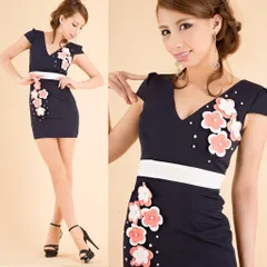 【an / アン】フラワーモチーフ ミニドレス ネイビー キャバドレス