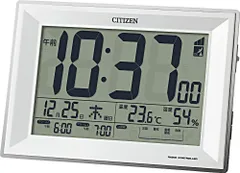 【新着商品】117x173x57mm 白 CITIZEN 温度計・湿度計付き 電波時計 パルデジットワイドDL 目覚まし時計 シチズン 8RZ151-003 リズム(RHYTHM)