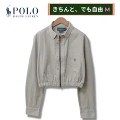 ポロラルフローレン クロップド丈 ジップアップ シャツジャケット M グレー グレージュ ライトグレー 90s USA製 Polo Ralph Lauren ボタンダウン ダブルジップ 刺繍ロゴ ポニー ストリート Y2K 古着 C656
