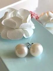 艶々高品質ラウンド大粒パールのシンプルピアス