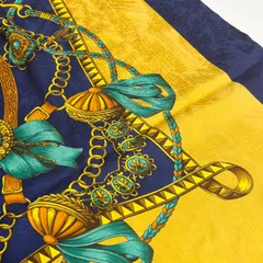 【送料無料】スカーフ/大判ハンカチーフ/イエロー×ネイビー×ゴールド/中古品