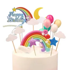 【特価セール】誕生日 ケーキ飾り 豪華 ケーキ デコレーション レインボー ケーキトッパー 虹 風船 可愛い 17点セット Happy Birthday YINKE バースデー ケーキ デコレーション カップケーキ 飾り
